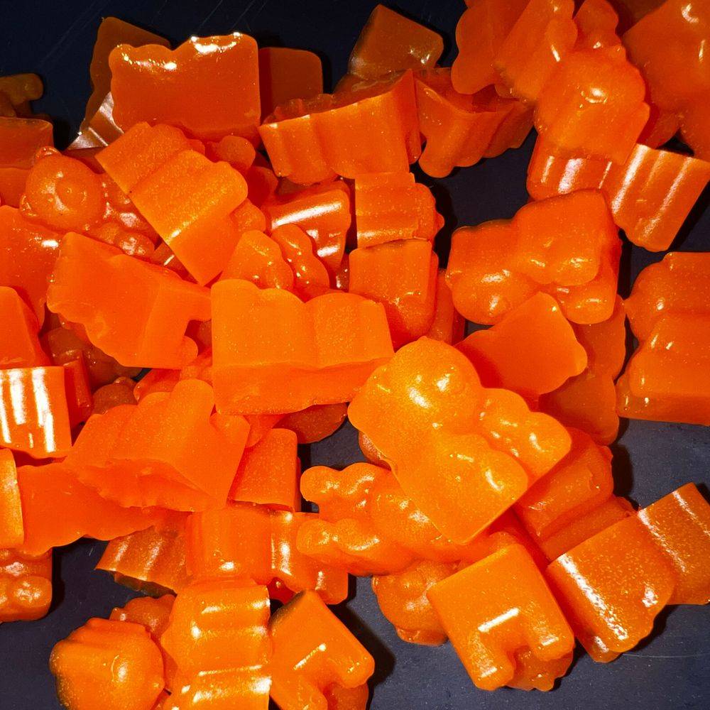 Orange Peach Mango vodka infused gummy bears